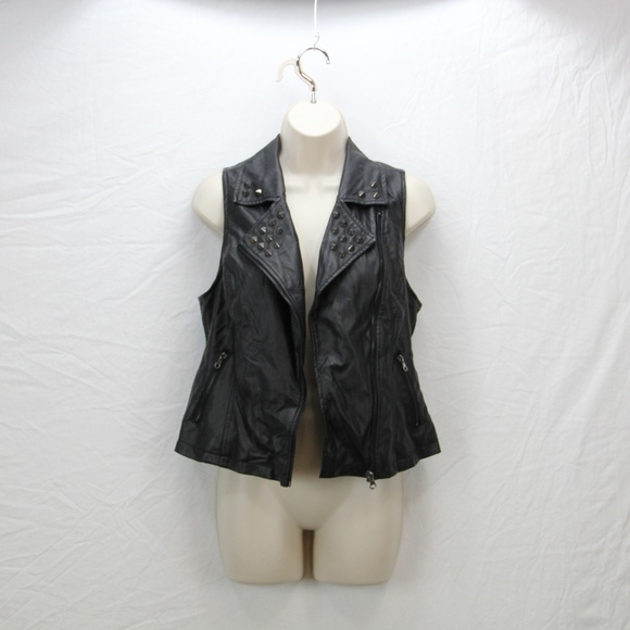 Women's Fitted Biker Leather Jacket - Studded Lapel & Cuffs, Zippered Details - Stylish & Durable Outerwear